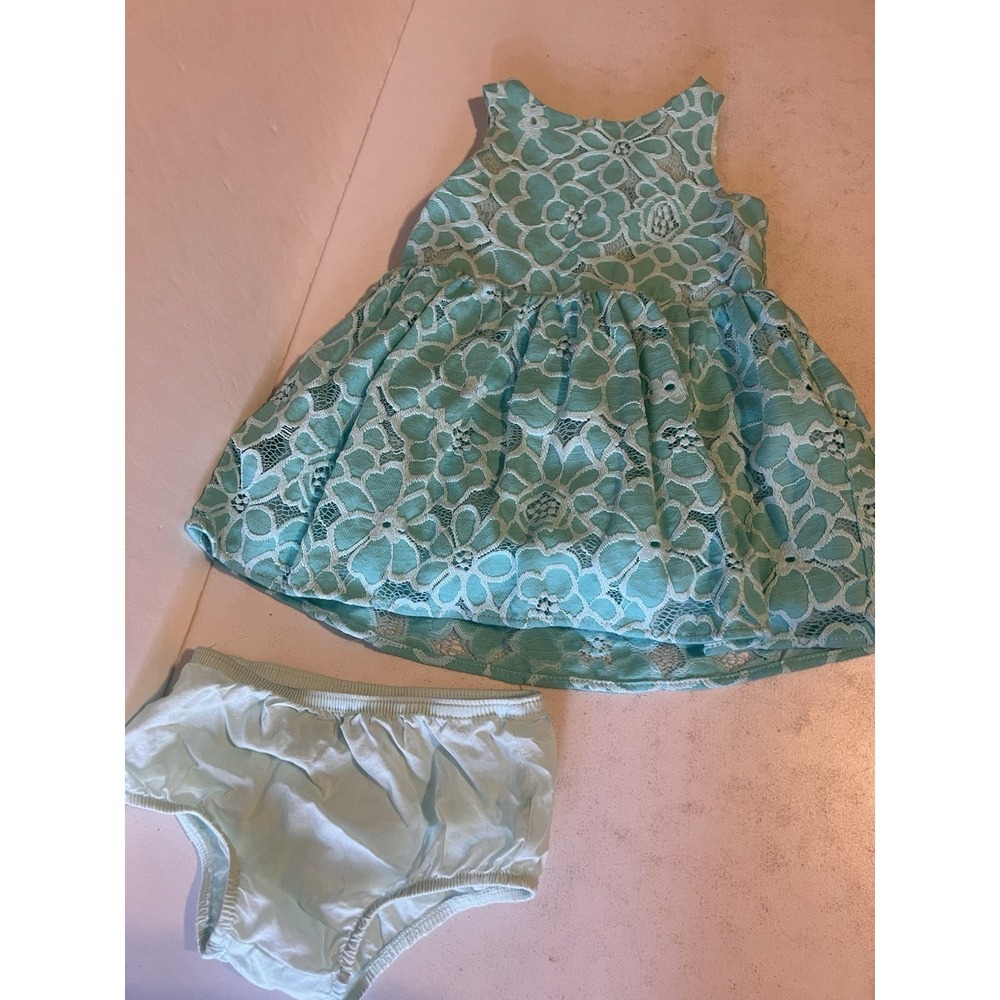 CAT & JACK Baby Kids Size 18 months Dress Floral Sleeveless w Bloomers Teal